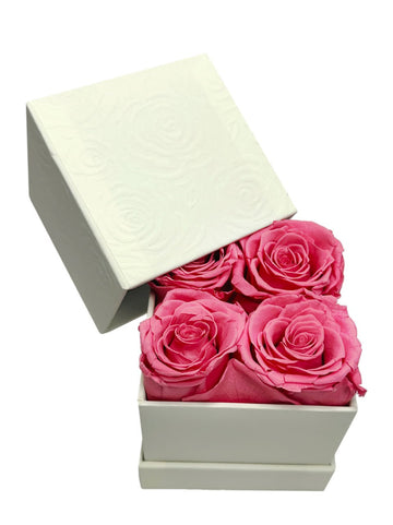 Embossed Square Box – 4 Pink Preserved Roses